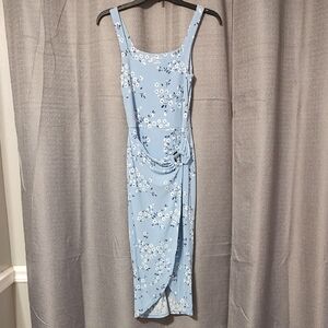 No Boundaries Blue Floral Dress with faux wrap at waist EUC SZ XS